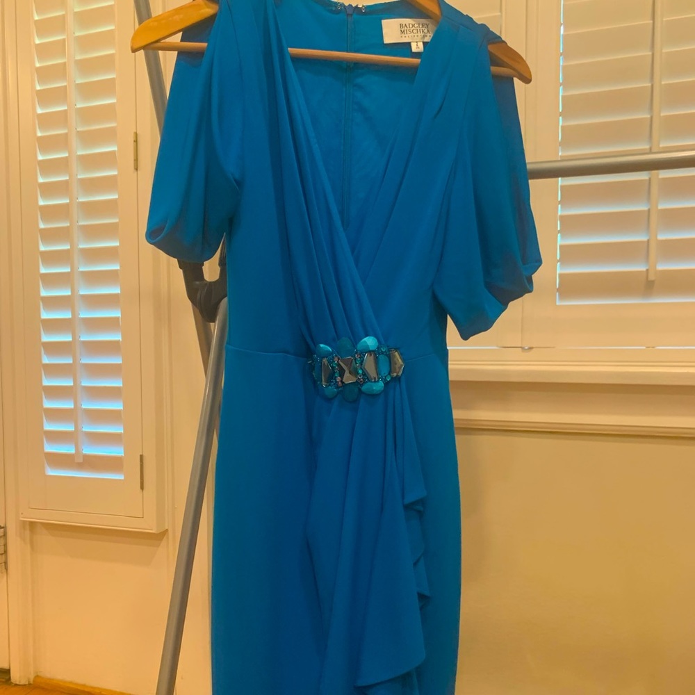 NWT Badgley Mischka Collection faux wrap cobalt dress Size 2